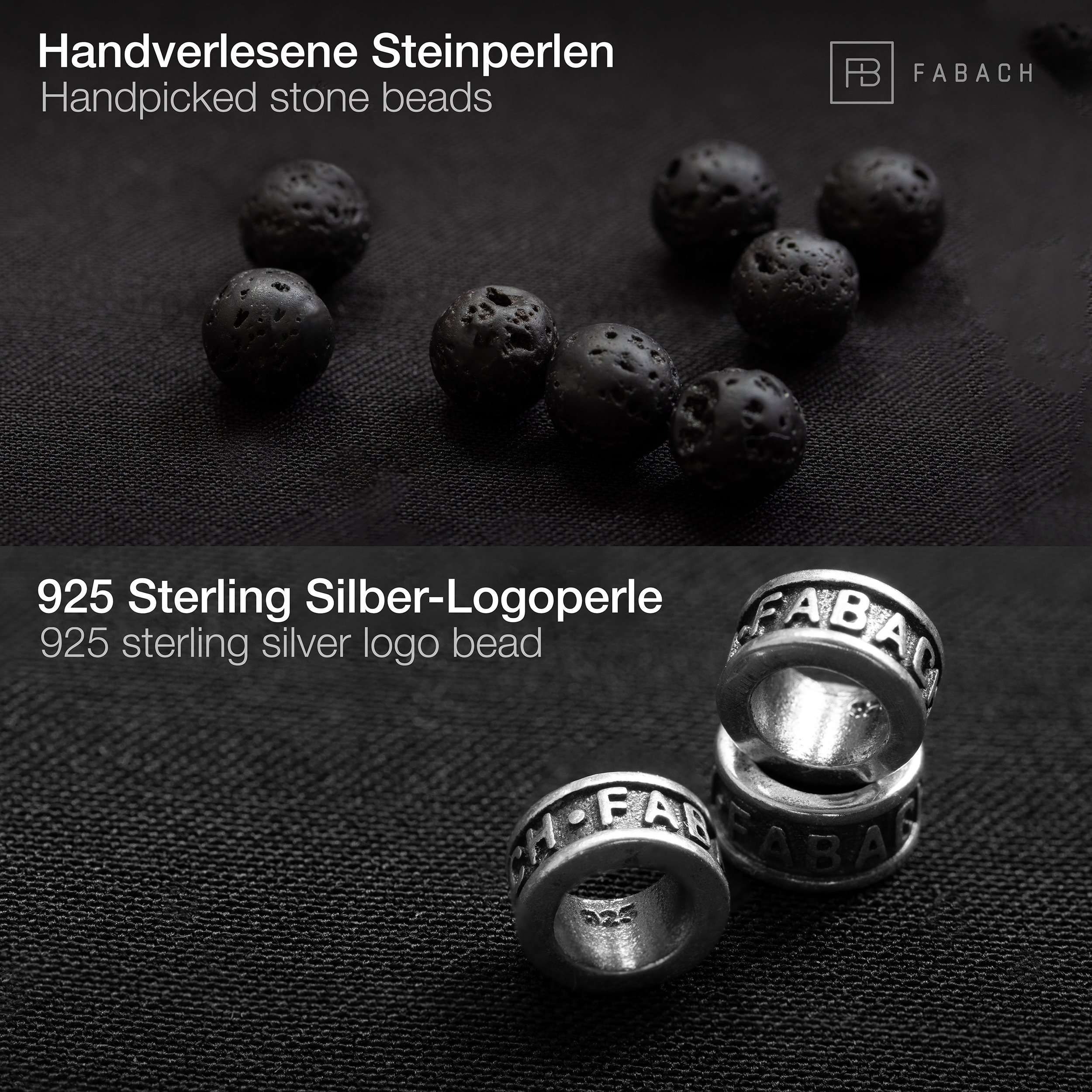 Perlenarmband mit 925 Sterling Silber-Perle - FABACH#Stein_Lavastein (schwarz)