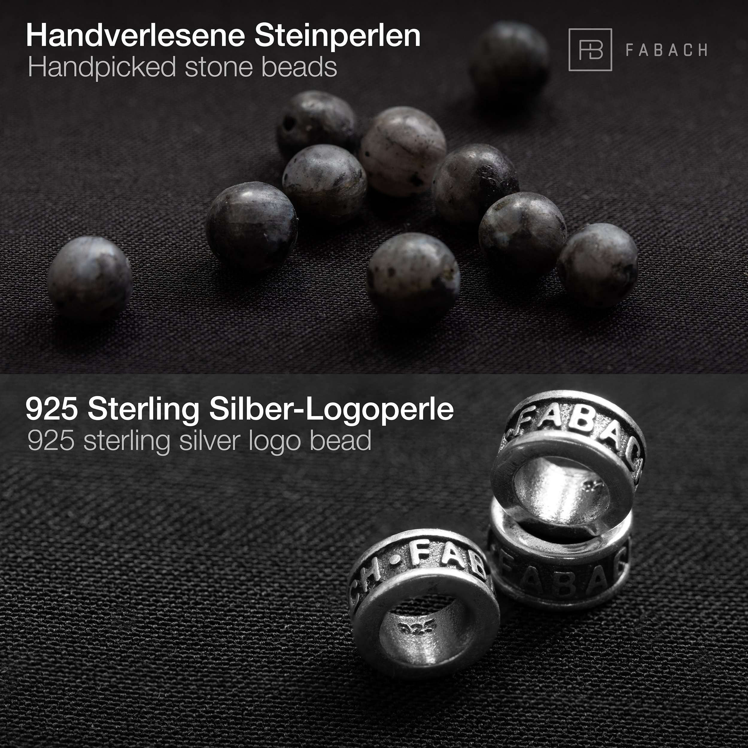 Perlenarmband mit 925 Sterling Silber-Perle - FABACH#Stein_Labradorit (grau-schwarz)