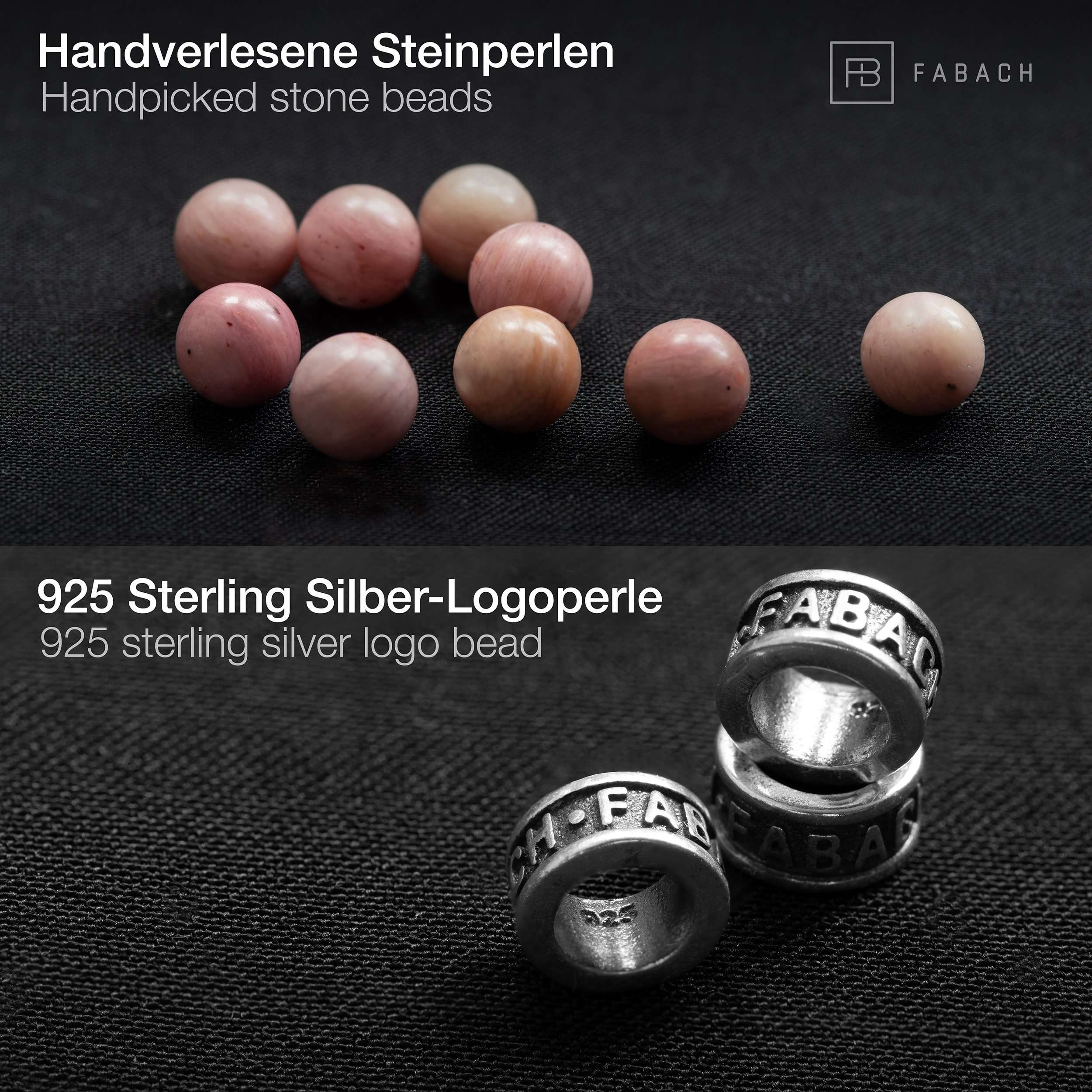 Perlenarmband mit 925 Sterling Silber-Perle - FABACH#Stein_Rhodochrosit (rosa-rot)