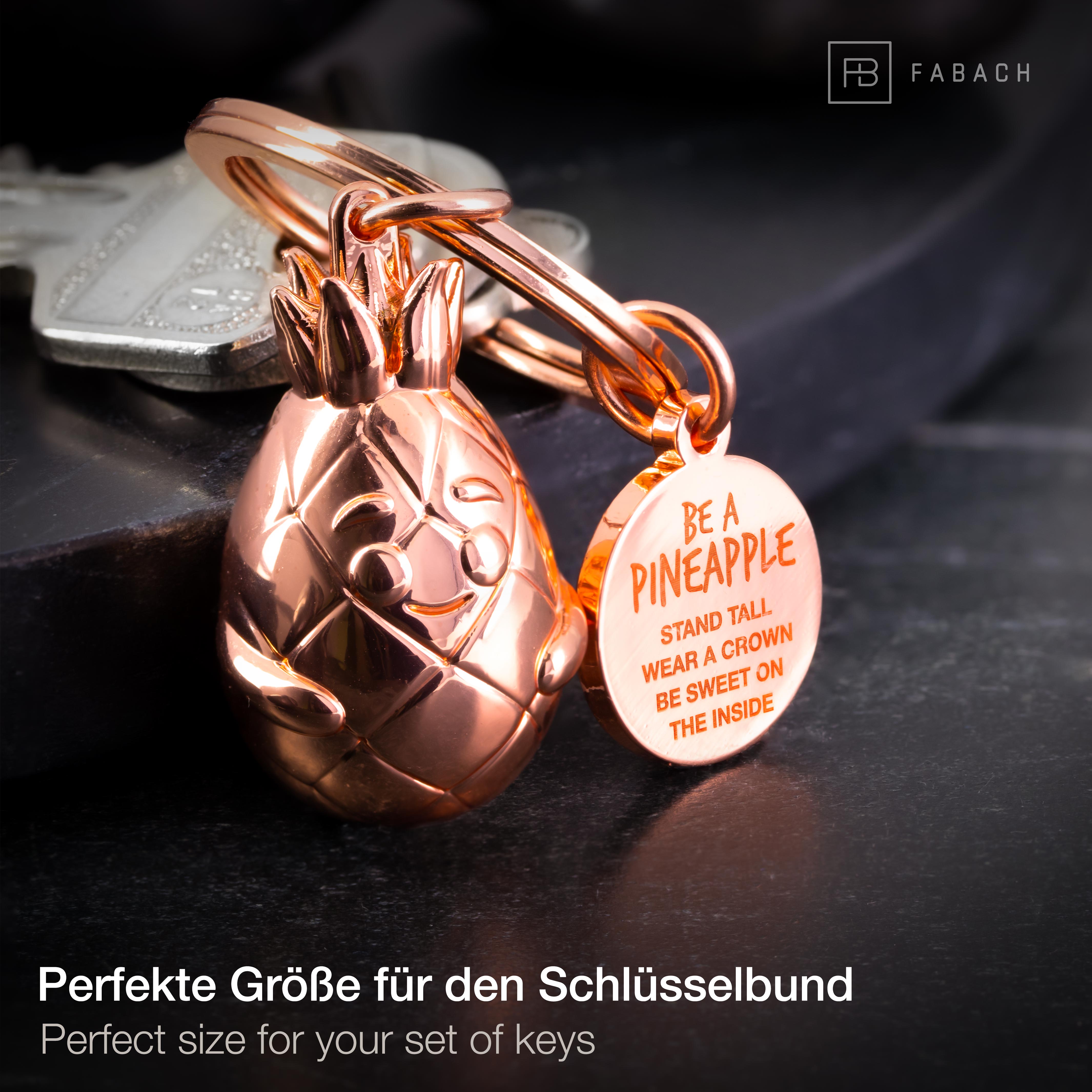 "Be a pineapple" Ananas Schlüsselanhänger "Piny" mit Gravur - Süßer motivierender Glücksbringer#farbe_roségold