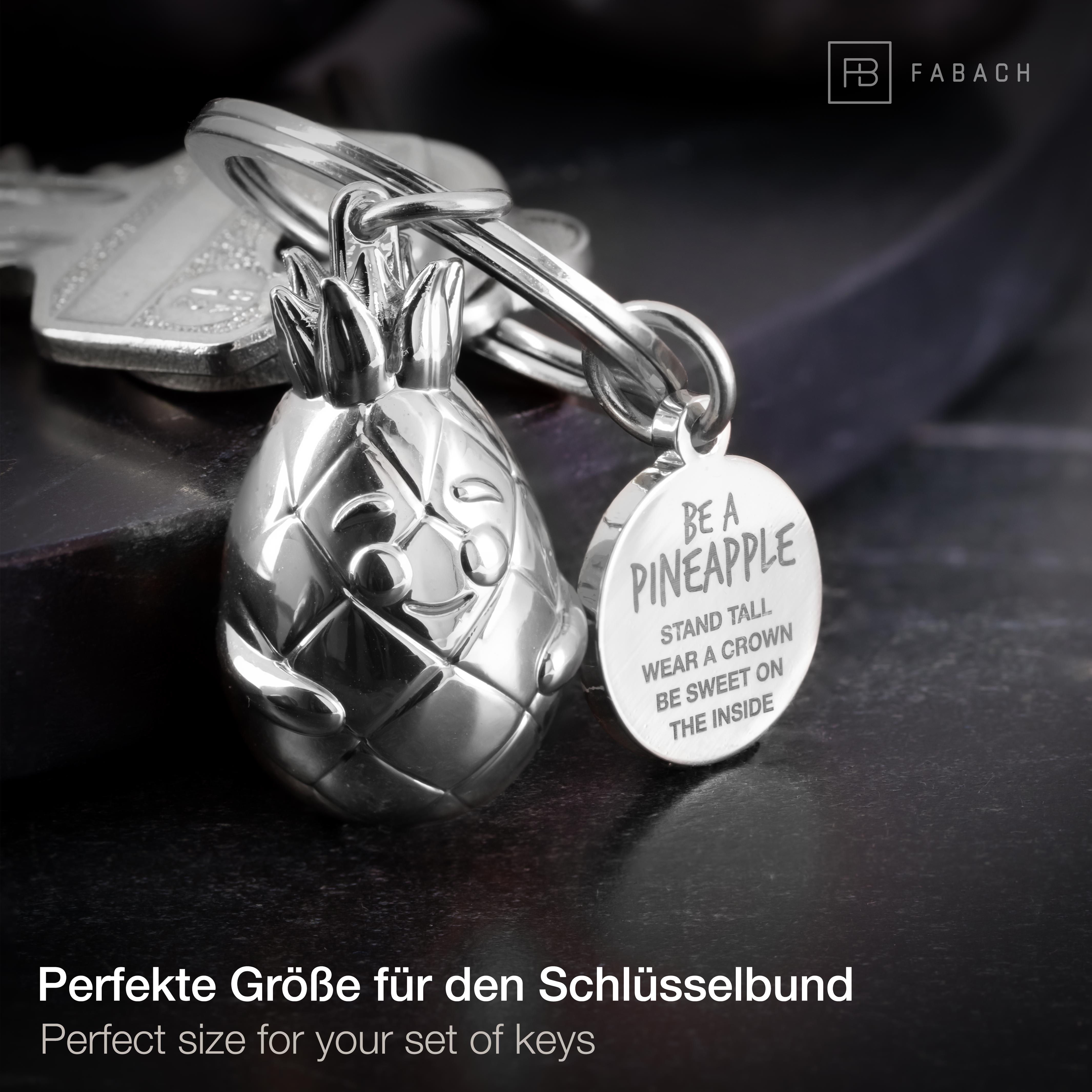 "Be a pineapple" Ananas Schlüsselanhänger "Piny" mit Gravur - Süßer motivierender Glücksbringer#farbe_silber