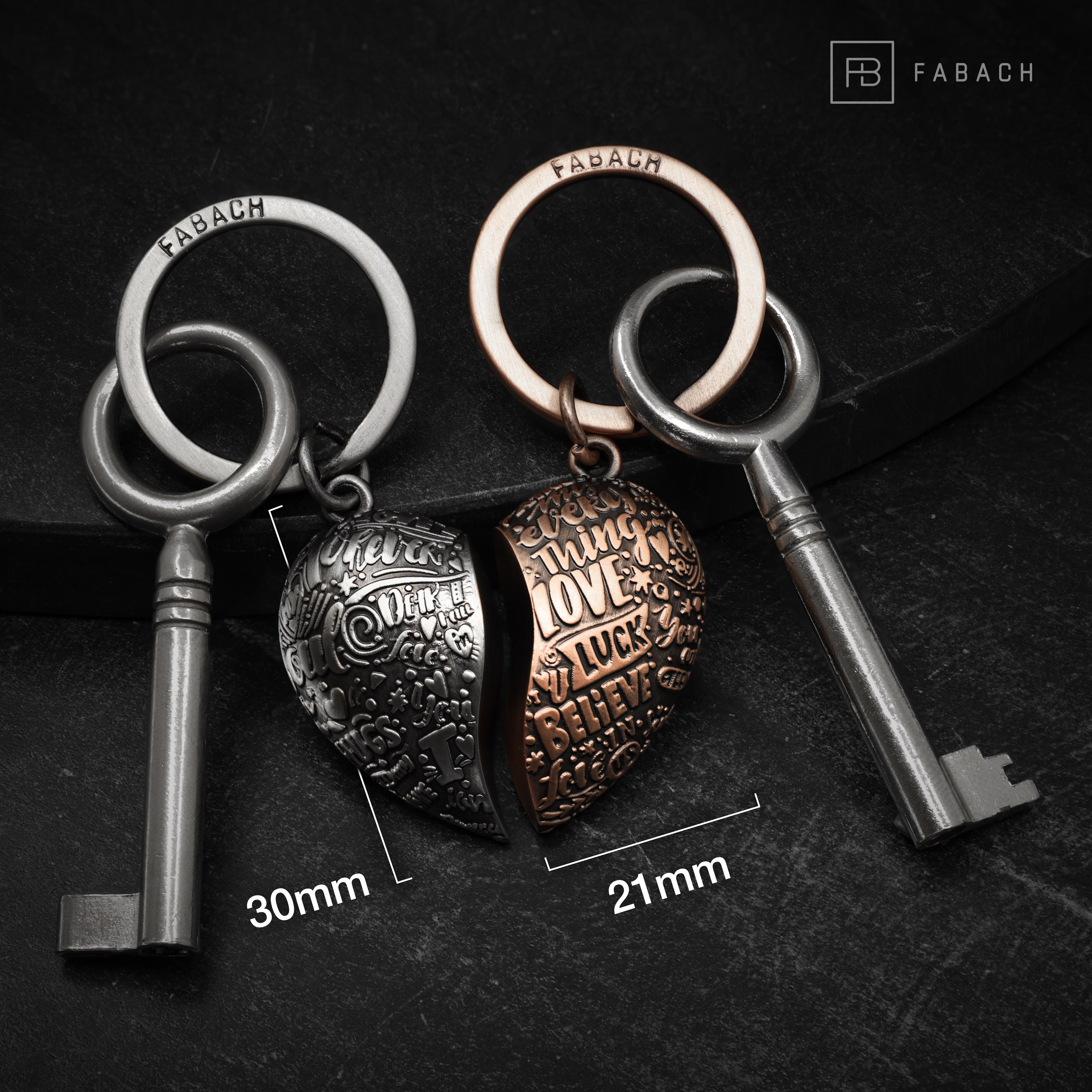 "Herz-Puzzle" Schlüsselanhänger - romantisches Partnergeschenk - ein Herz zwei Anhänger für Paare Freundinnen Schwestern - FABACH#farbe_antique silber & antique roségold