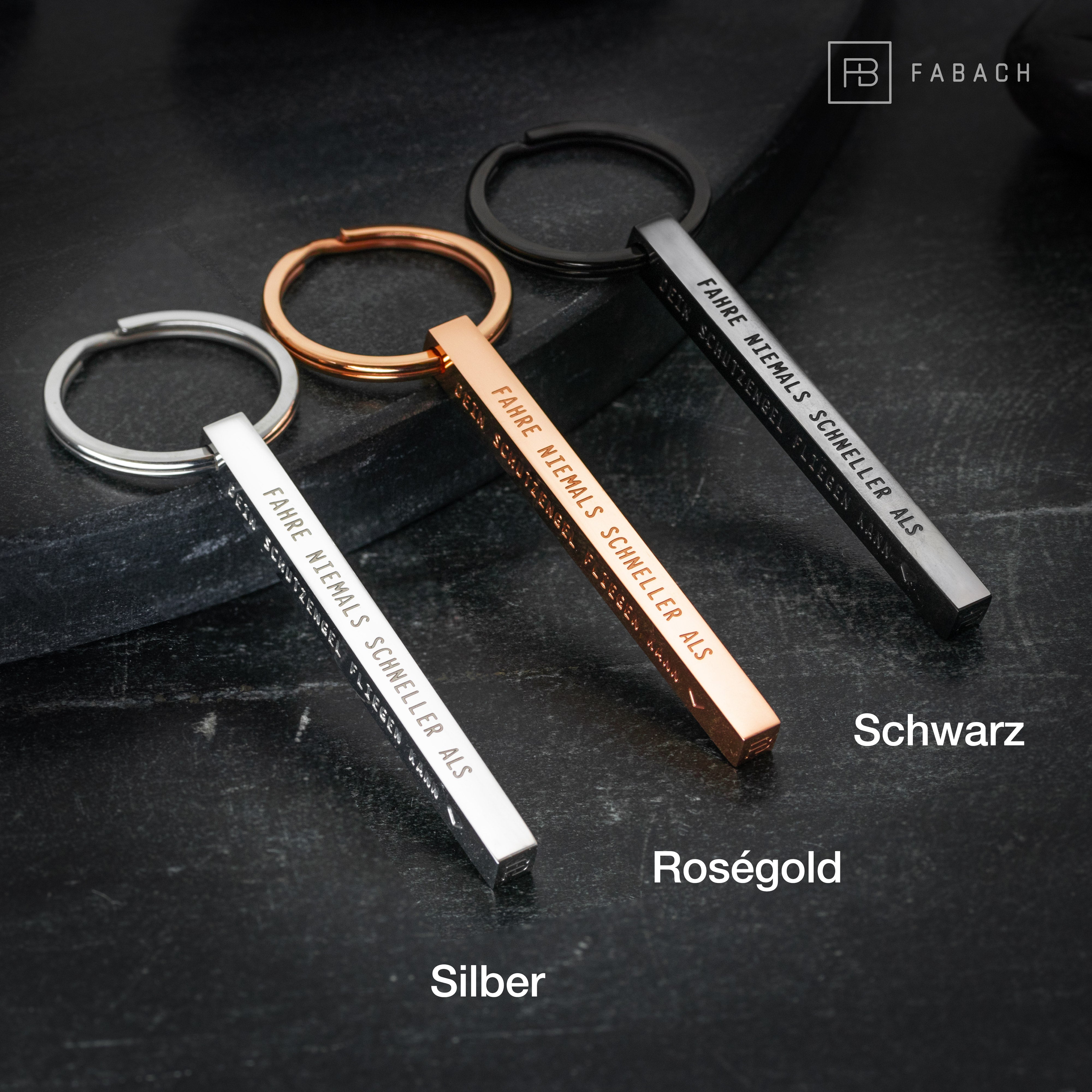 "Cuboid" Quader Schlüsselanhänger aus Edelstahl - Stäbchen Anhänger mit Gravur "Schutzengel"