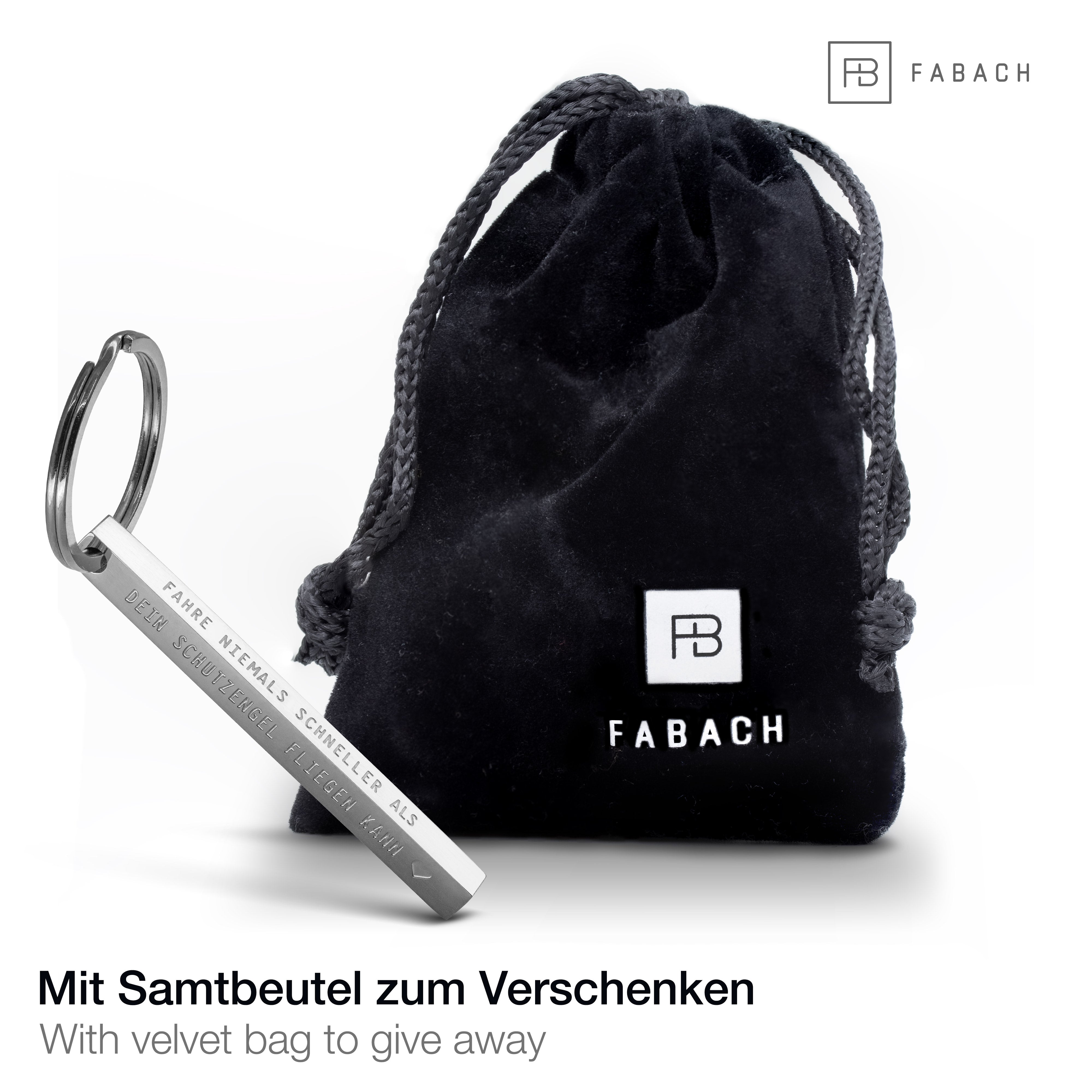 "Cuboid" Quader Schlüsselanhänger aus Edelstahl - Stäbchen Anhänger mit Gravur "Schutzengel"#farbe_silber