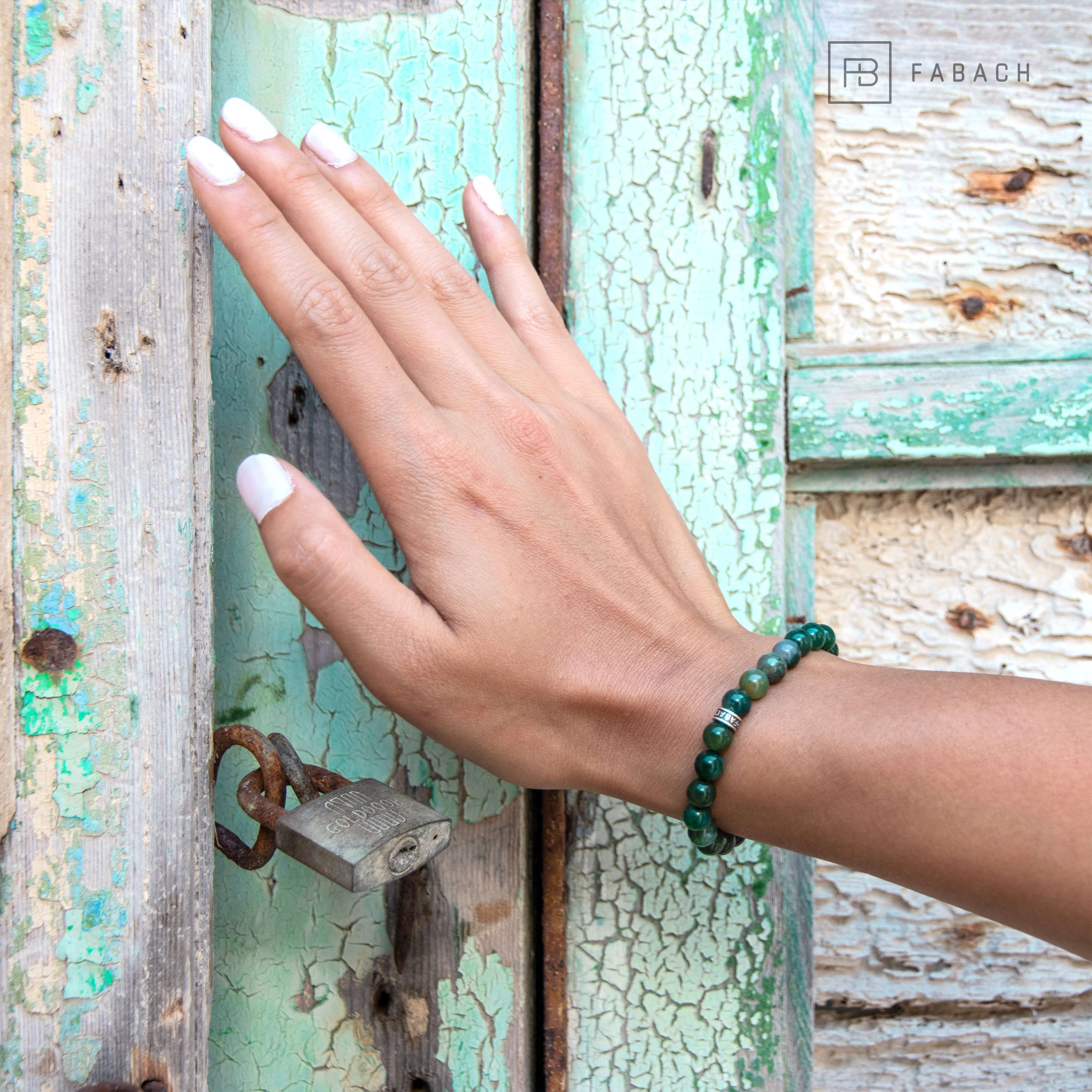 Perlenarmband mit 925 Sterling Silber-Perle - FABACH#Stein_Achat (meeresgruen)