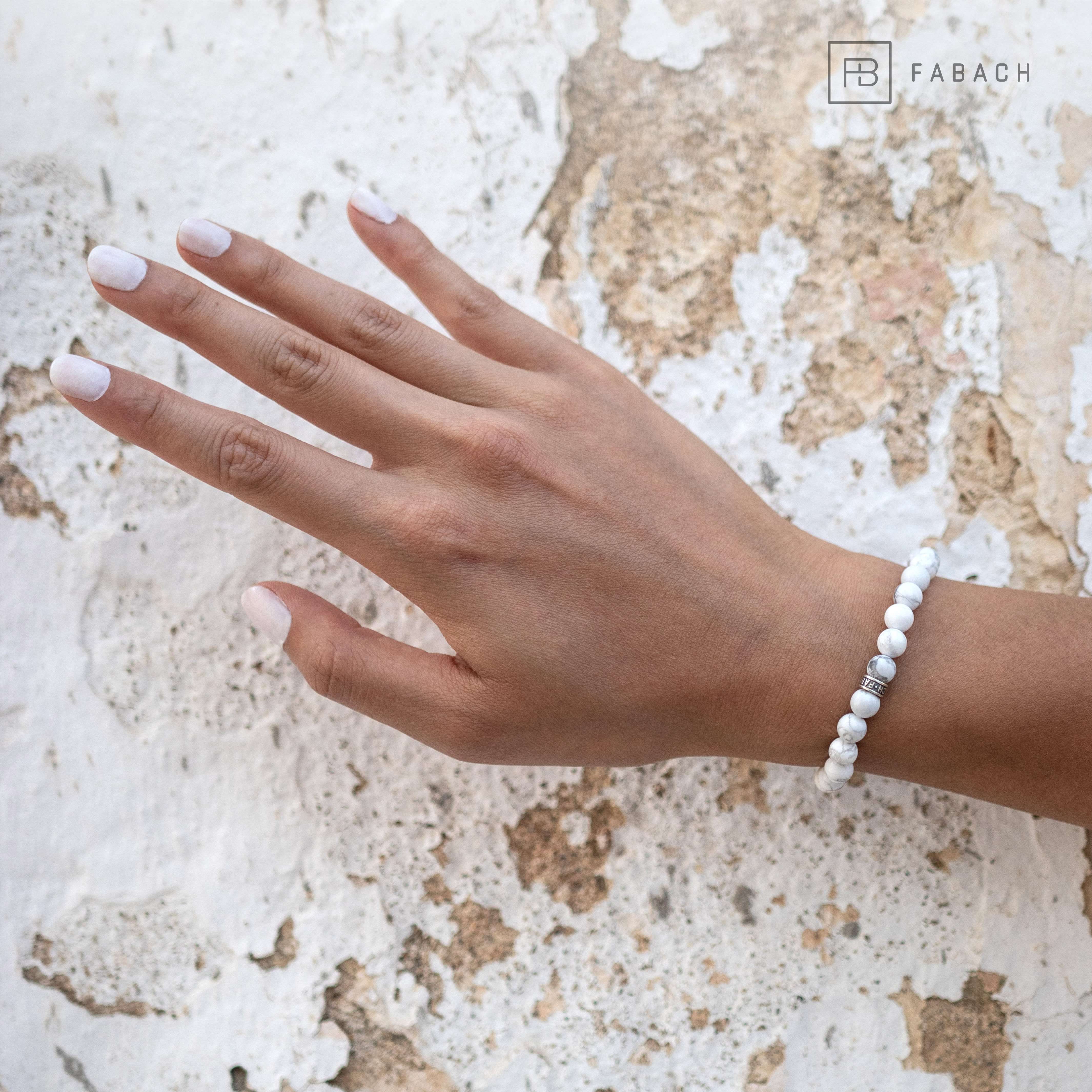 Perlenarmband mit 925 Sterling Silber-Perle - FABACH#Stein_Howlith (weiß)