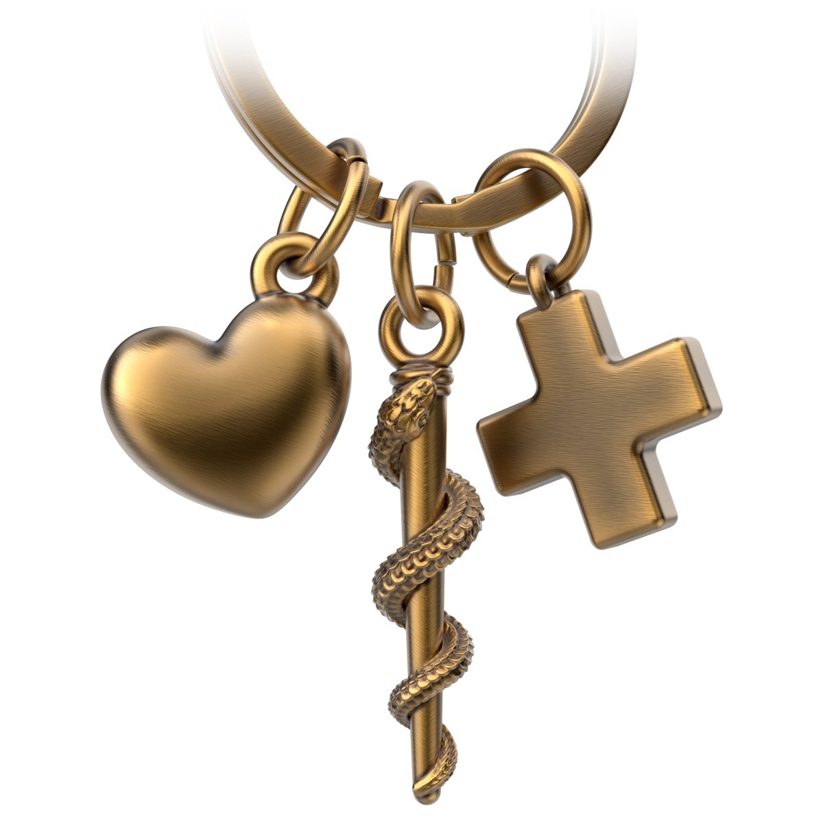 "Asklepiosstab" Schlüsselanhänger mit medizinischem Kreuz und Herz - Äskulapstab als Geschenk für Arzt Pfleger Krankenschwester - FABACH#farbe_antique bronze