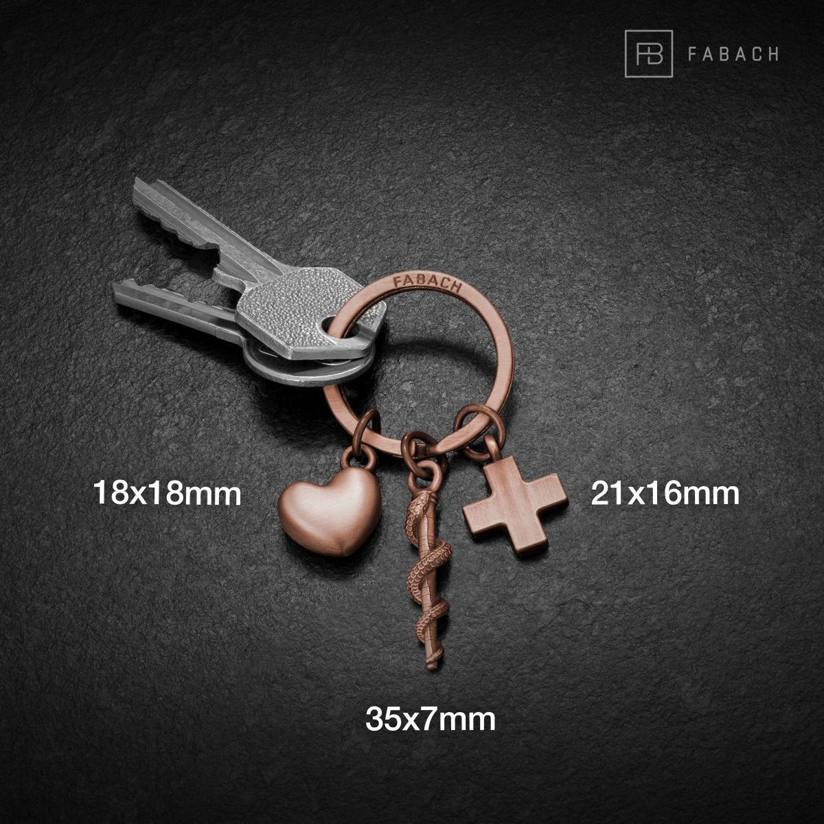 "Asklepiosstab" Schlüsselanhänger mit medizinischem Kreuz und Herz - Äskulapstab als Geschenk für Arzt Pfleger Krankenschwester - FABACH#farbe_antique roségold
