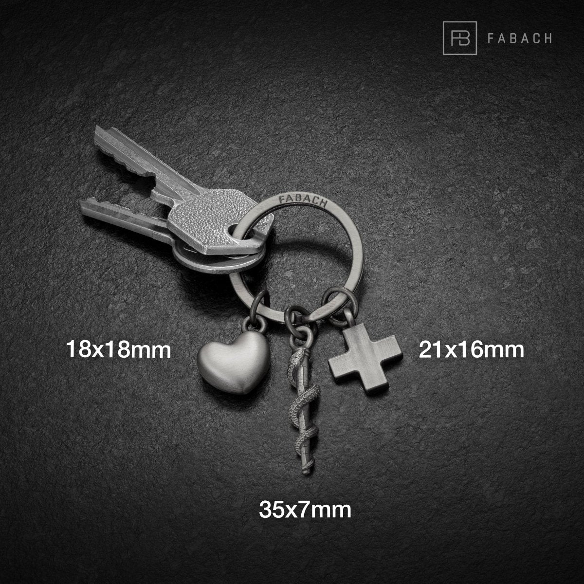 "Asklepiosstab" Schlüsselanhänger mit medizinischem Kreuz und Herz - Äskulapstab als Geschenk für Arzt Pfleger Krankenschwester - FABACH#farbe_antique silber