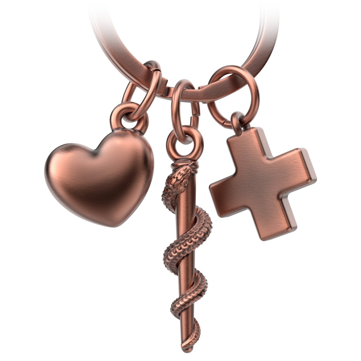 "Asklepiosstab" Schlüsselanhänger mit medizinischem Kreuz und Herz - Äskulapstab als Geschenk für Arzt Pfleger Krankenschwester - FABACH#farbe_antique roségold