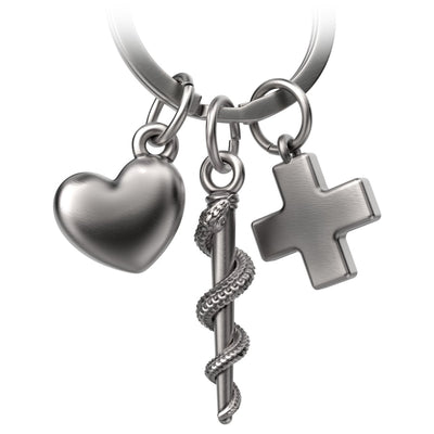 Porte-clés "Bâton d'Asclépios" avec croix médicale et cœur - Bâton d'Asclépios en cadeau pour médecin, infirmière, infirmière
