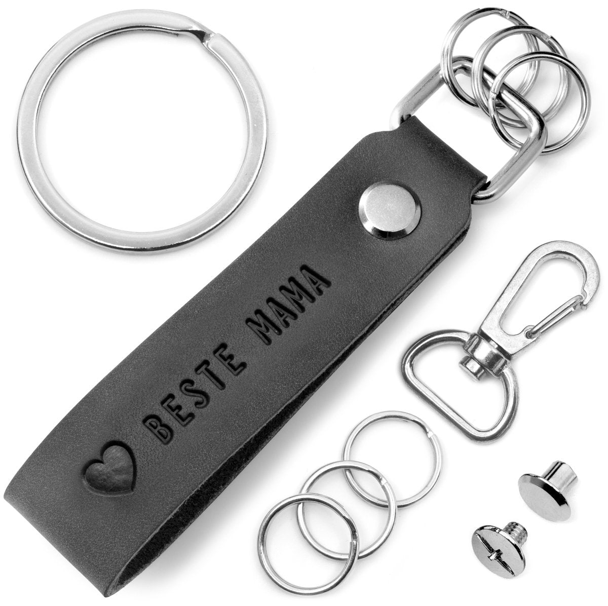 "Beste Mama" Leder-Schlüsselanhänger mit wechselbarem Schlüsselring - FABACH#farbe_schwarz