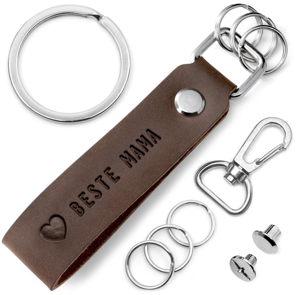 "Beste Mama" Leder-Schlüsselanhänger mit wechselbarem Schlüsselring - FABACH#farbe_braun