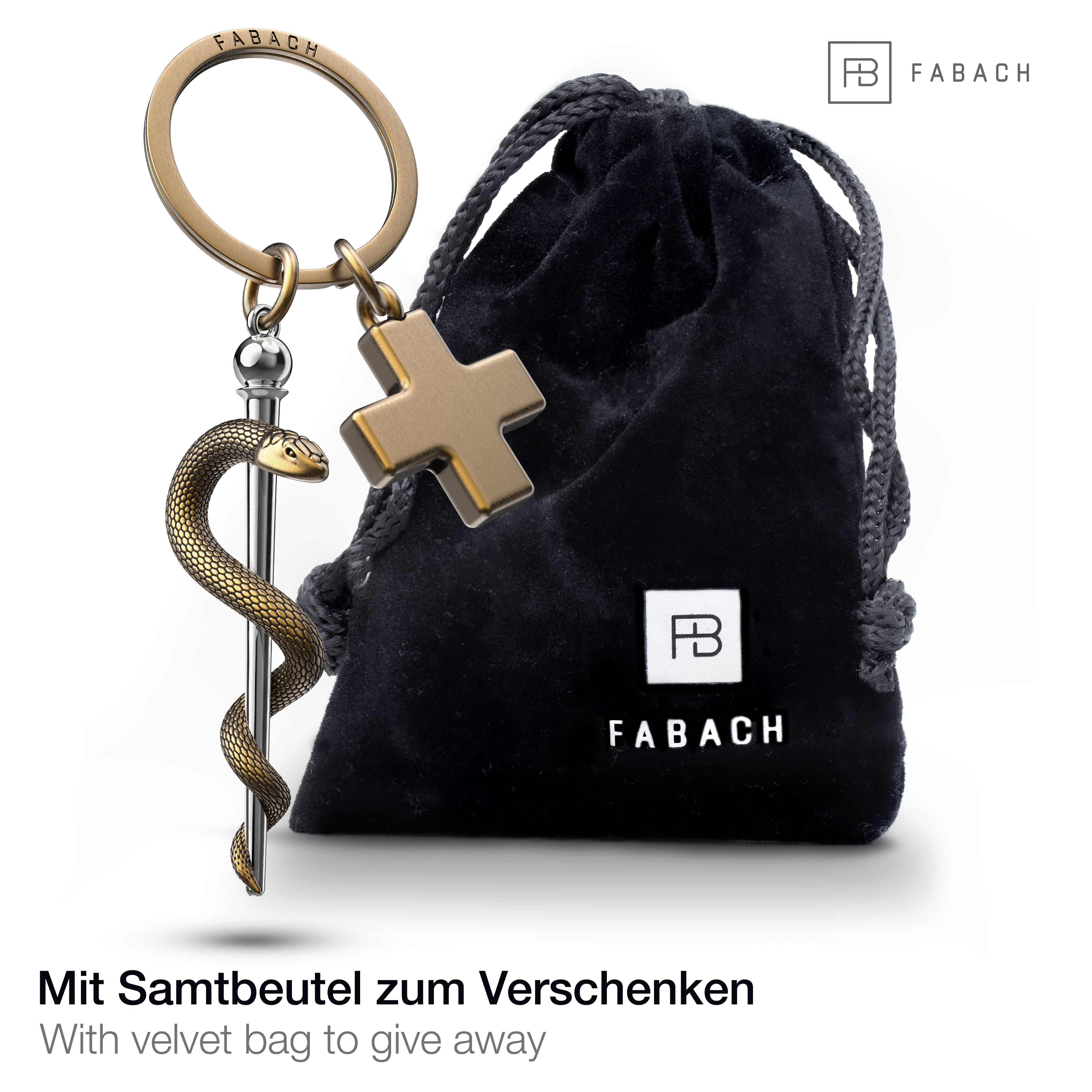 "Asklepiosstab" Schlüsselanhänger mit medizinischem Kreuz - Äskulapstab als Geschenk für Arzt Pfleger Krankenschwester - FABACH#Farbe_Antique Bronze