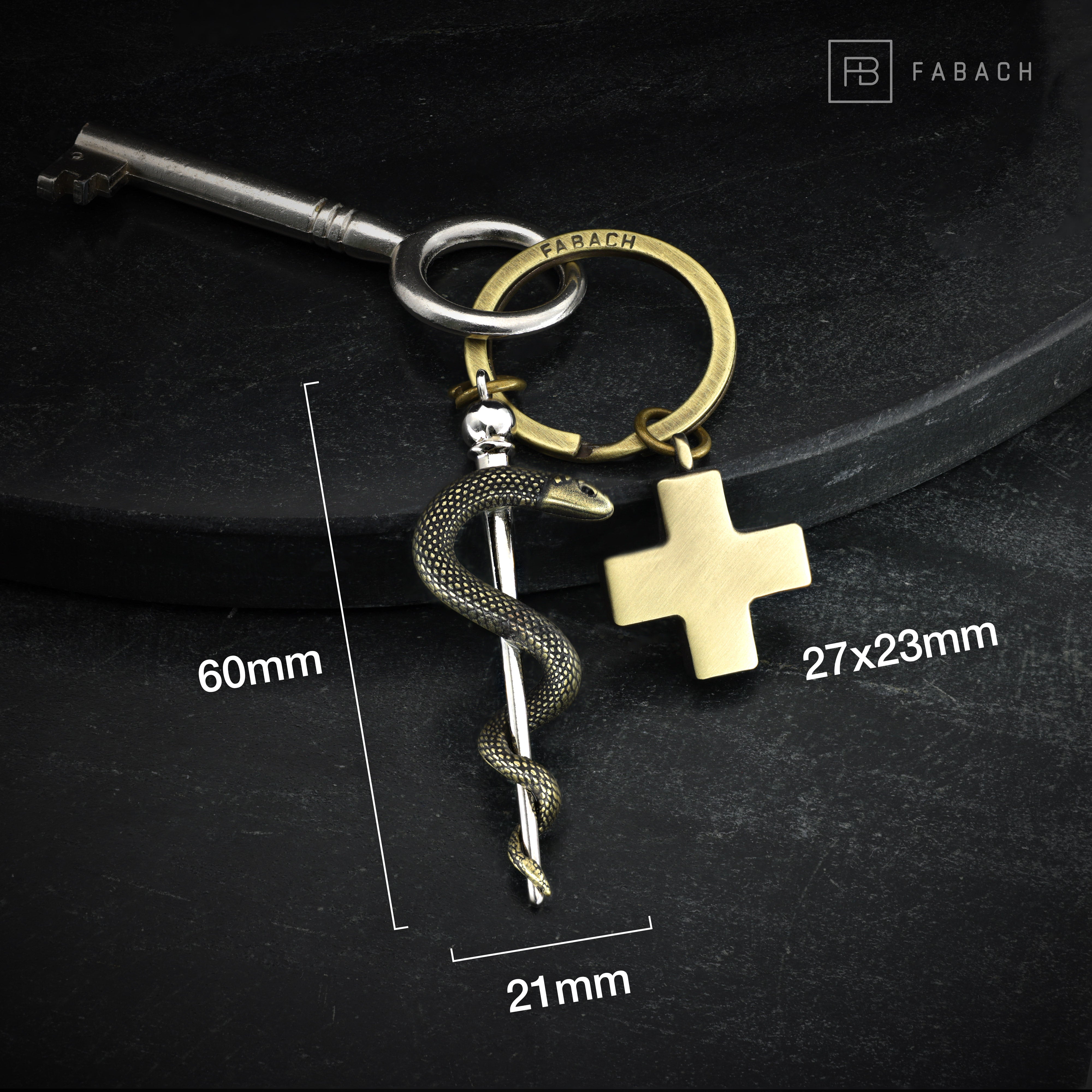"Asklepiosstab" Schlüsselanhänger mit medizinischem Kreuz - Äskulapstab als Geschenk für Arzt Pfleger Krankenschwester - FABACH#Farbe_Antique Bronze