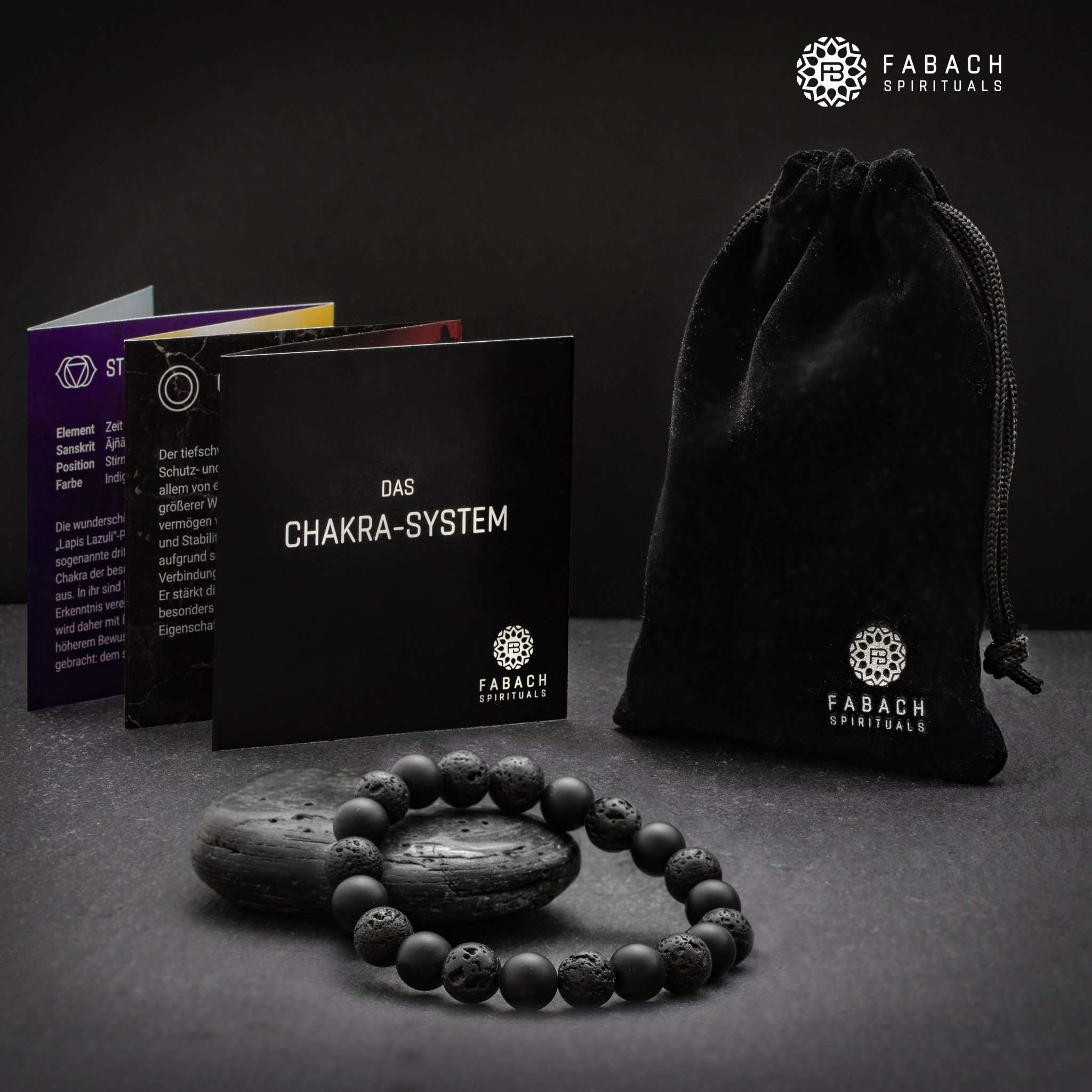 Chakra-Perlenarmbänder mit 8mm Schmuckstein-Perlen - FABACH#Stil_Dharma (Schwarz)