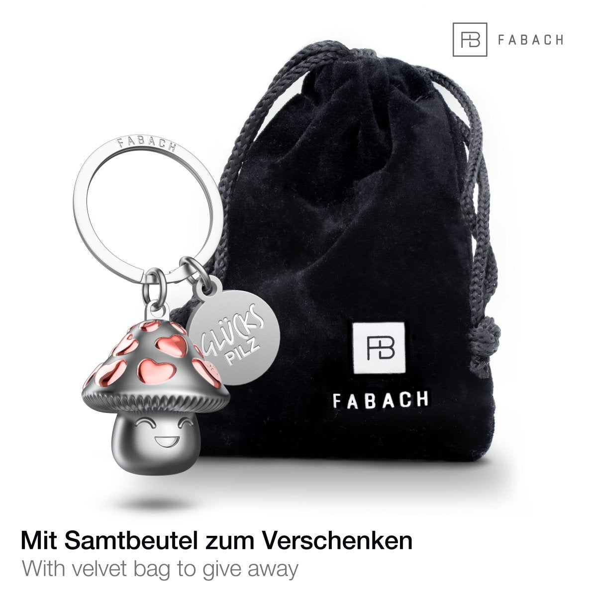 "Champ" Glücksbringer Schlüsselanhänger mit Gravur - Süßer Glückspilz mit Herz - Viel Glück Viel Erfolg - FABACH#Farbe_Roségold
