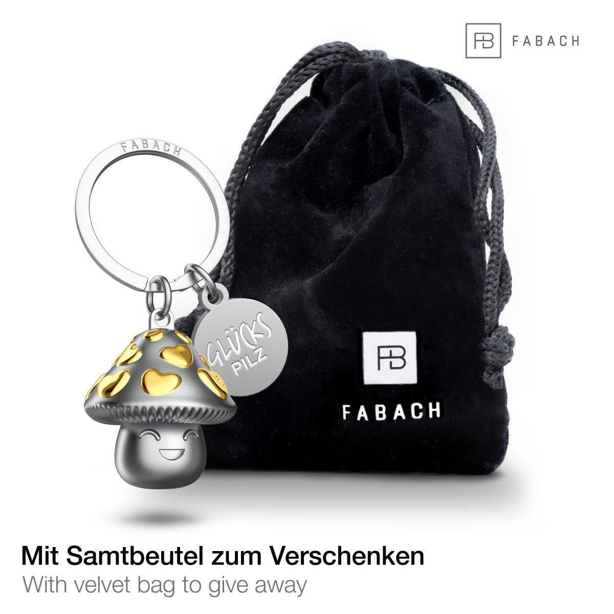 "Champ" Glücksbringer Schlüsselanhänger mit Gravur - Süßer Glückspilz mit Herz - Viel Glück Viel Erfolg - FABACH#Farbe_Gold