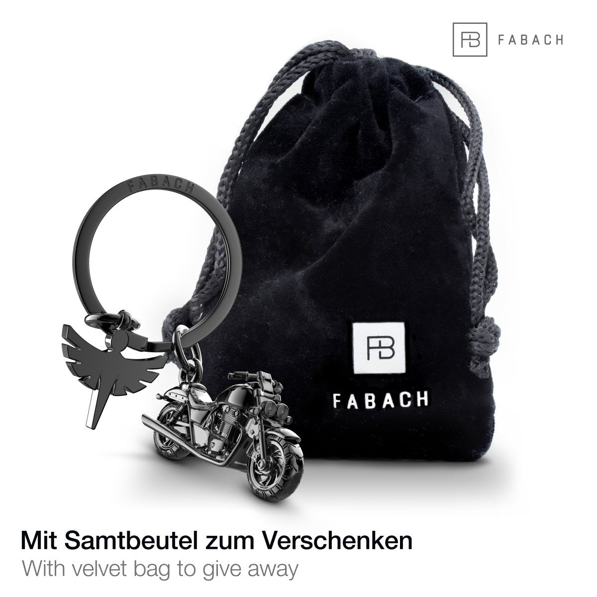 "Chopper" Motorrad Schlüsselanhänger mit Schutzengel - Engel Glücksbringer für Motorradfahrer Chopper Fans - FABACH#farbe_schwarz