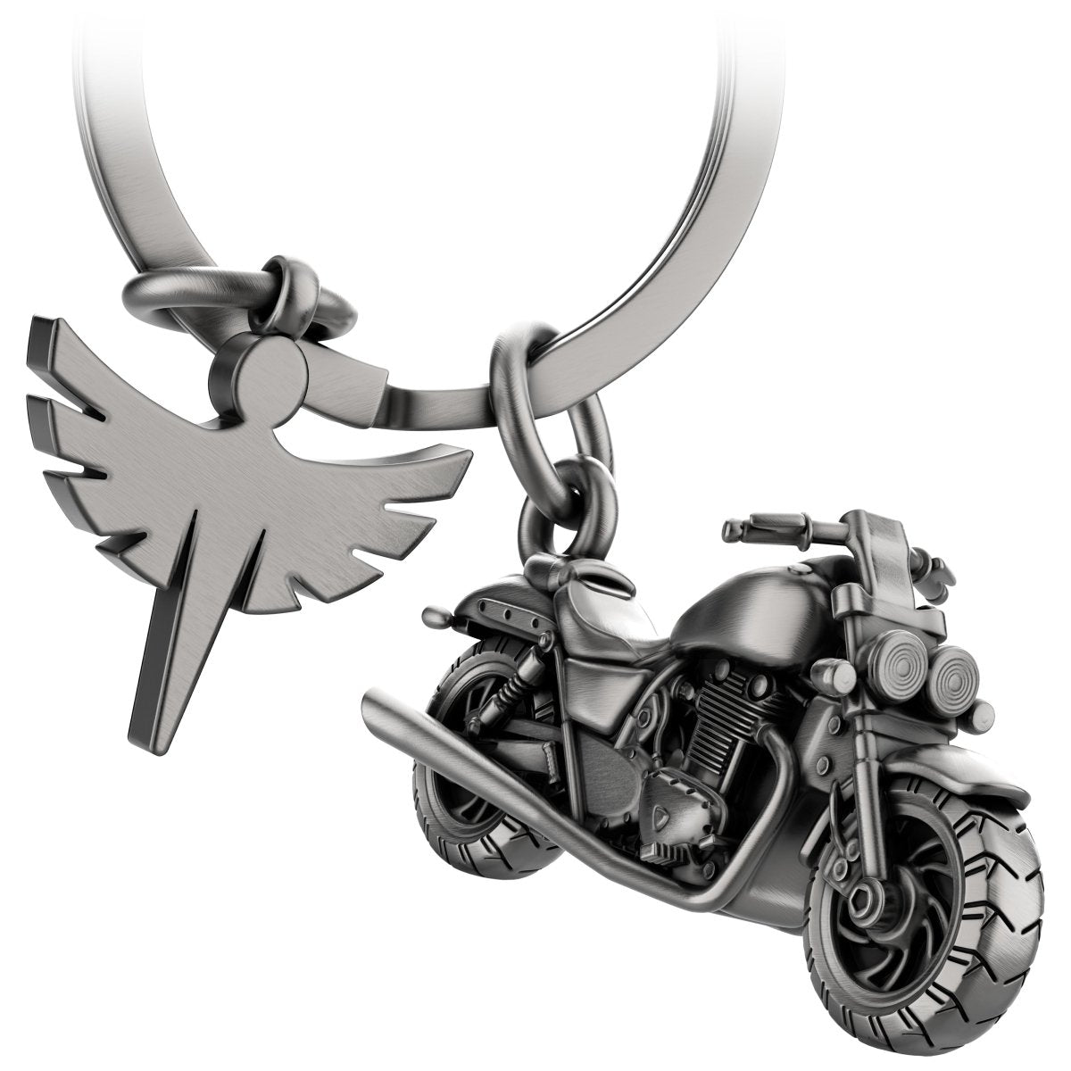 "Chopper" Motorrad Schlüsselanhänger mit Schutzengel - Engel Glücksbringer für Motorradfahrer Chopper Fans - FABACH#farbe_antique silber