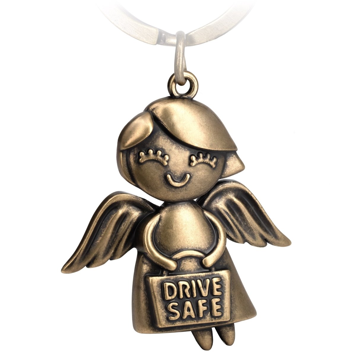 "Emmy" Schutzengel Schlüsselanhänger - Auto Glücksbringer Engel mit Botschaft "Drive Safe" - FABACH#farbe_antique bronze
