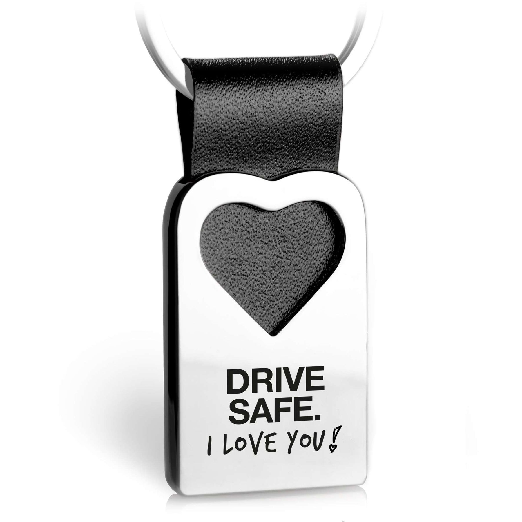 "Drive safe. I love you!" Herz-Schlüsselanhänger mit Gravur aus Leder