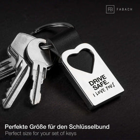 "Drive safe. I love you!" Herz-Schlüsselanhänger mit Gravur aus Leder