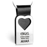 "Engel ohne Flügel nennt man Mama" Herz-Schlüsselanhänger mit Gravur aus Leder - FABACH