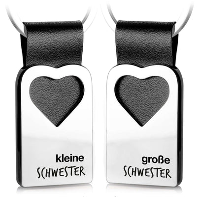 "kleine Schwester & große Schwester" Herz-Schlüsselanhänger mit Gravur aus Leder