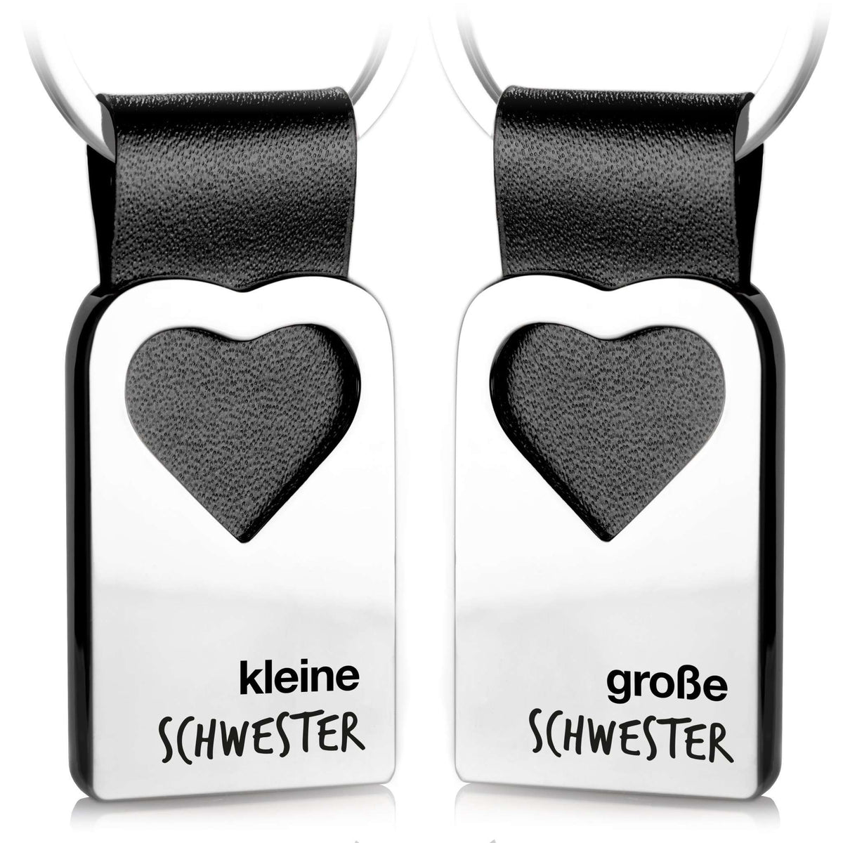 "kleine Schwester & große Schwester" Herz-Schlüsselanhänger mit Gravur aus Leder - FABACH