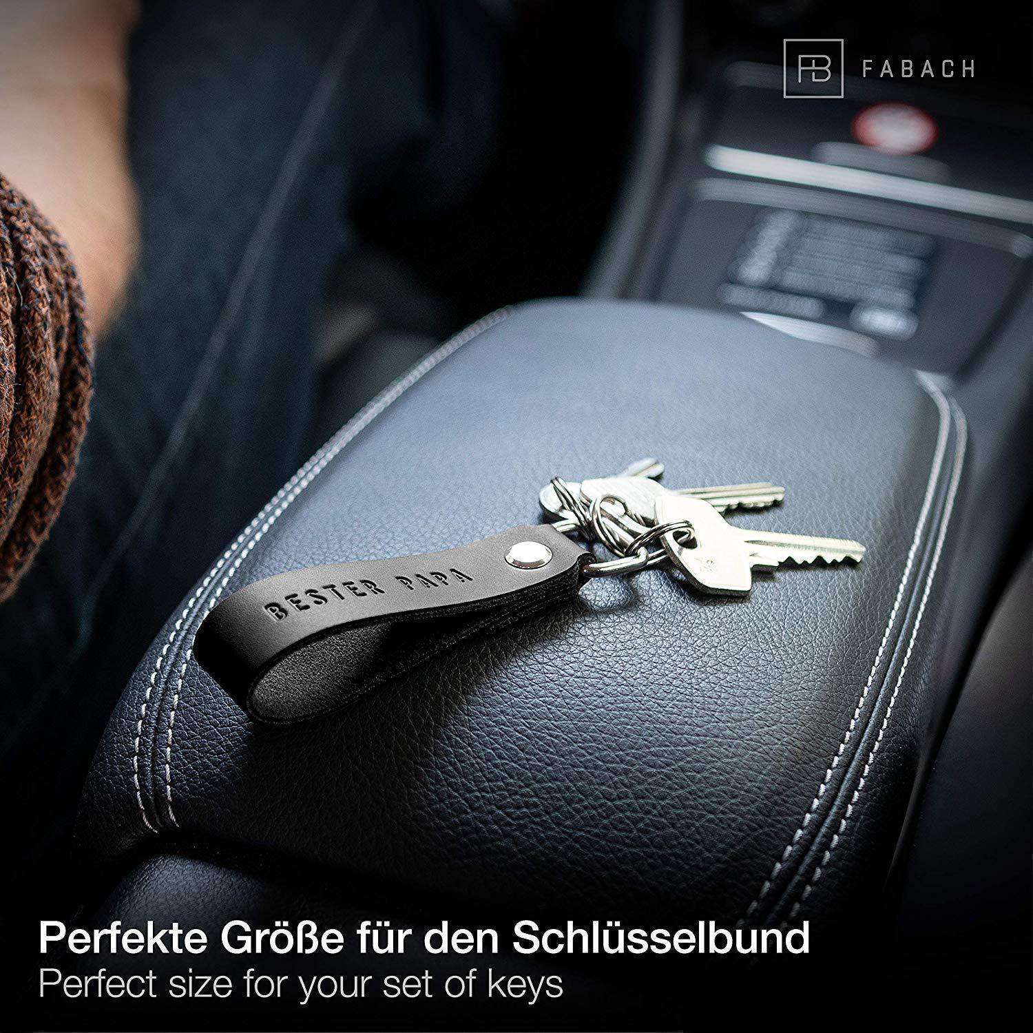 FABACH Leder Schlüsselanhänger mit wechselbarem Schlüsselring in Geschenkbox - Papa Geschenk Anhänger für Vatertag und Geburtstag mit Bester Papa Gravur - Schlüsselband Schlüsselhalter - FABACH#farbe_schwarz