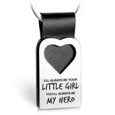 "Always my little girl, always my hero" Herz-Schlüsselanhänger mit Gravur aus Leder