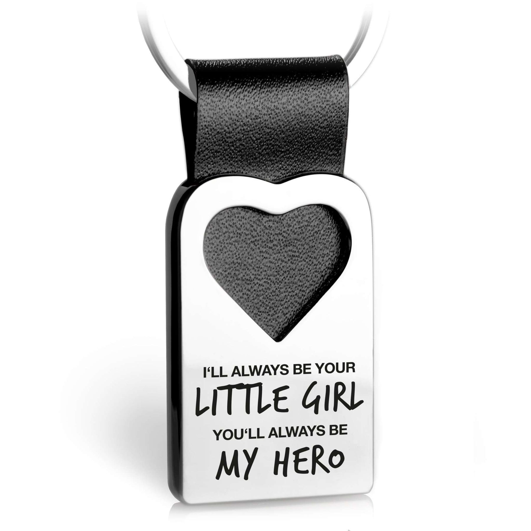 "Always my little girl, always my hero" Herz-Schlüsselanhänger mit Gravur aus Leder