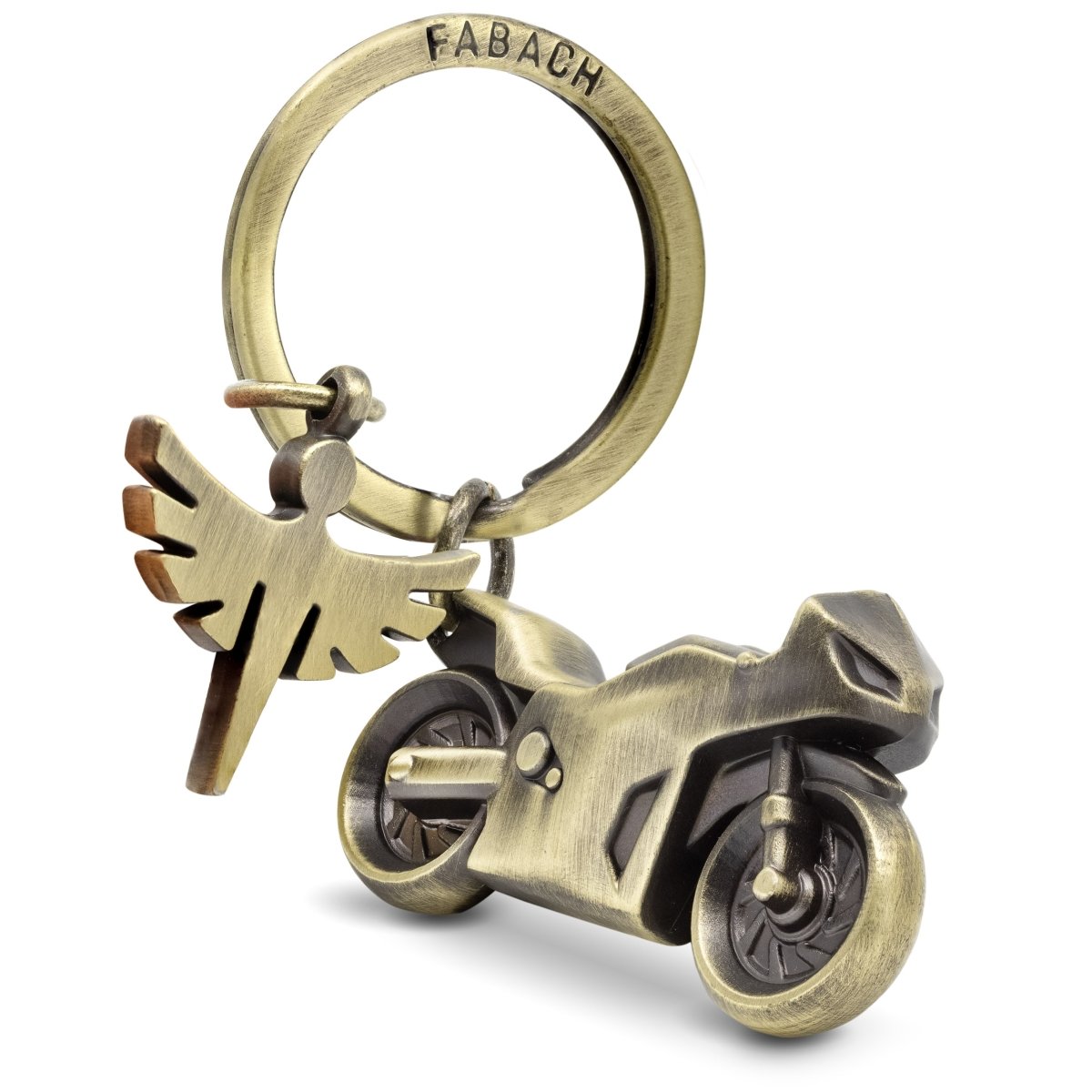 "Fabiel mit Motorrad" Schutzengel Schlüsselanhänger Motorrad - Engel Glücksbringer Motorradfahrer - FABACH#farbe_antique bronze