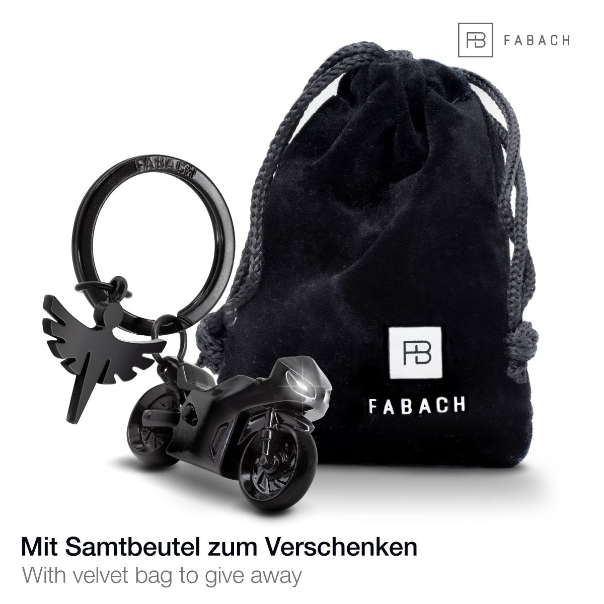 "Fabiel mit Motorrad" Schutzengel Schlüsselanhänger Motorrad - Engel Glücksbringer Motorradfahrer - FABACH#farbe_schwarz
