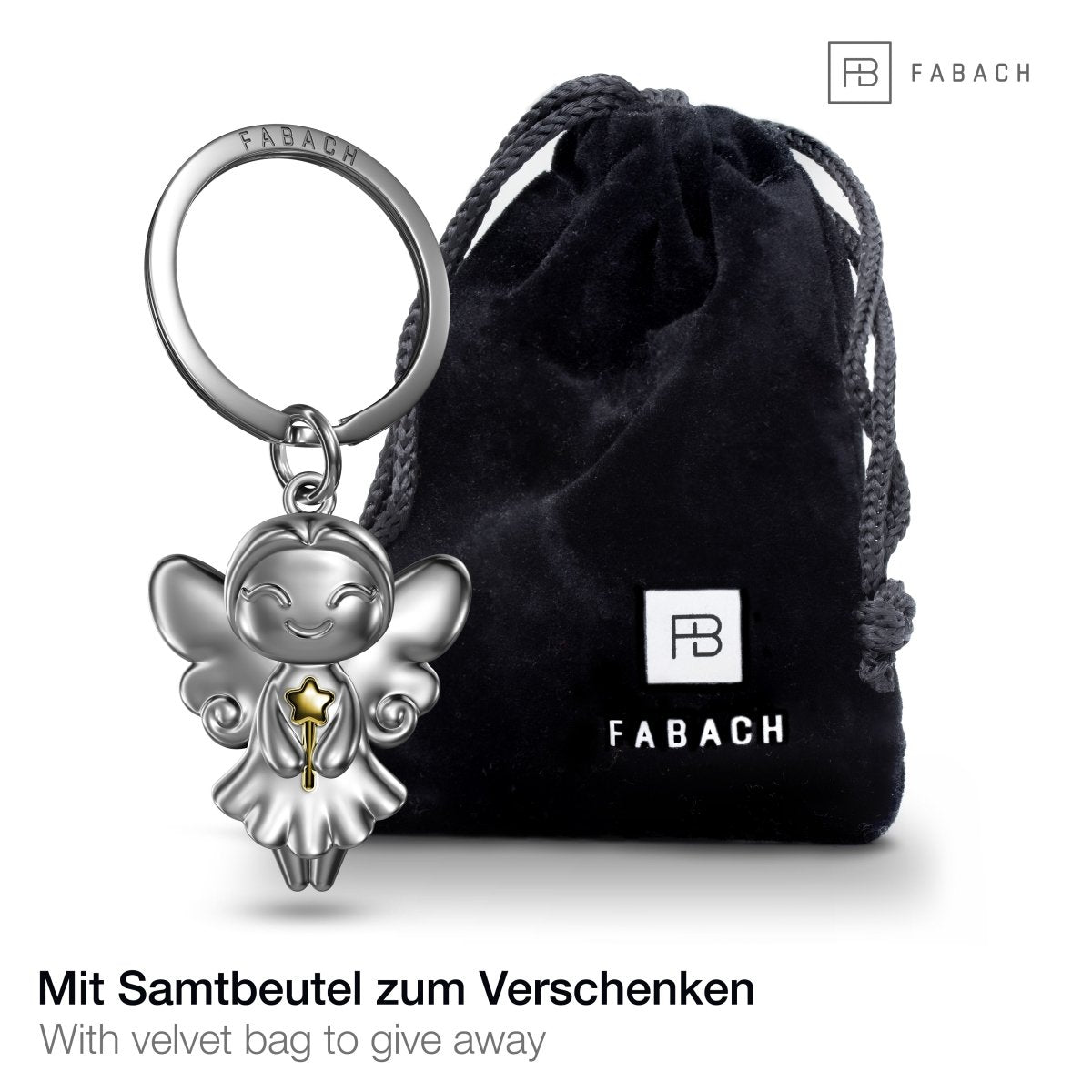 "Fairy" Schlüsselanhänger Fee mit Zauberstab - Niedlicher Glücksbringer Wunschfee Wunscherfüller - FABACH#farbe_gold
