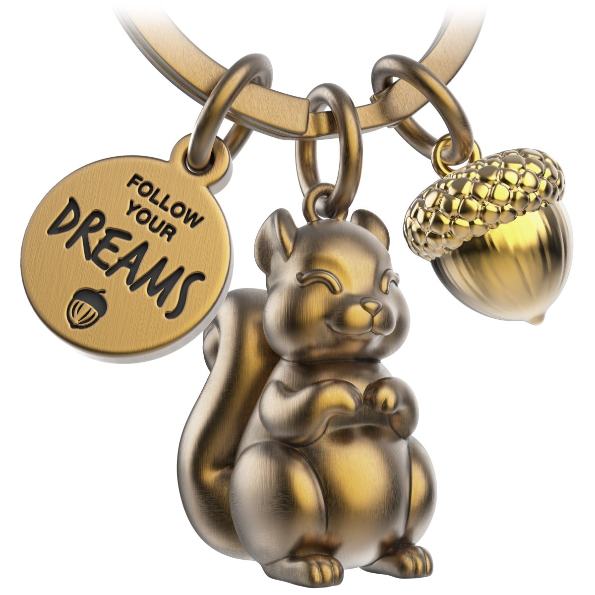 "Follow your Dreams" Eichhörnchen Schlüsselanhänger "Skippy" mit Gravur - Süßer Glücksbringer Mutmacher - FABACH#farbe_antique bronze