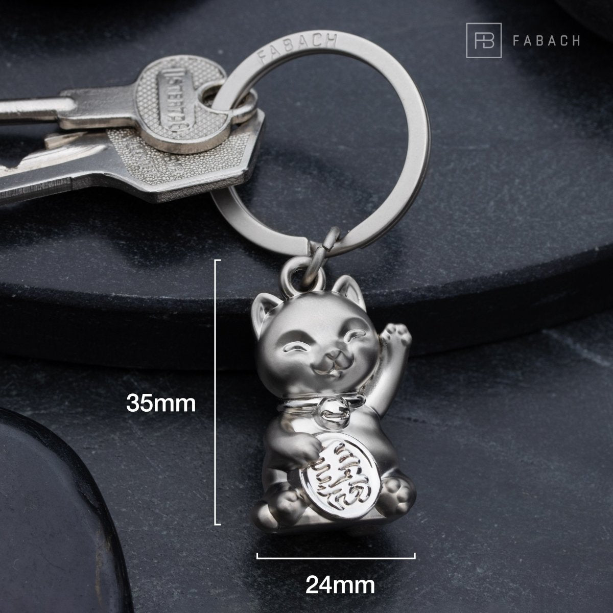 Glückskatze Winkekatze Schlüsselanhänger "Maneki Neko" - Süßer Lucky Cat Katze Anhänger - Katze Glücksbringer - FABACH#farbe_silber