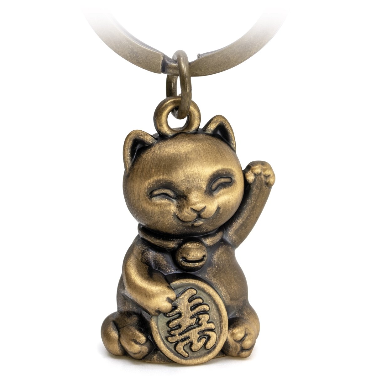 Glückskatze Winkekatze Schlüsselanhänger "Maneki Neko" - Süßer Lucky Cat Katze Anhänger - Katze Glücksbringer - FABACH#farbe_antique bronze