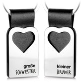 "große Schwester & kleiner Bruder" Herz-Schlüsselanhänger mit Gravur aus Leder - FABACH