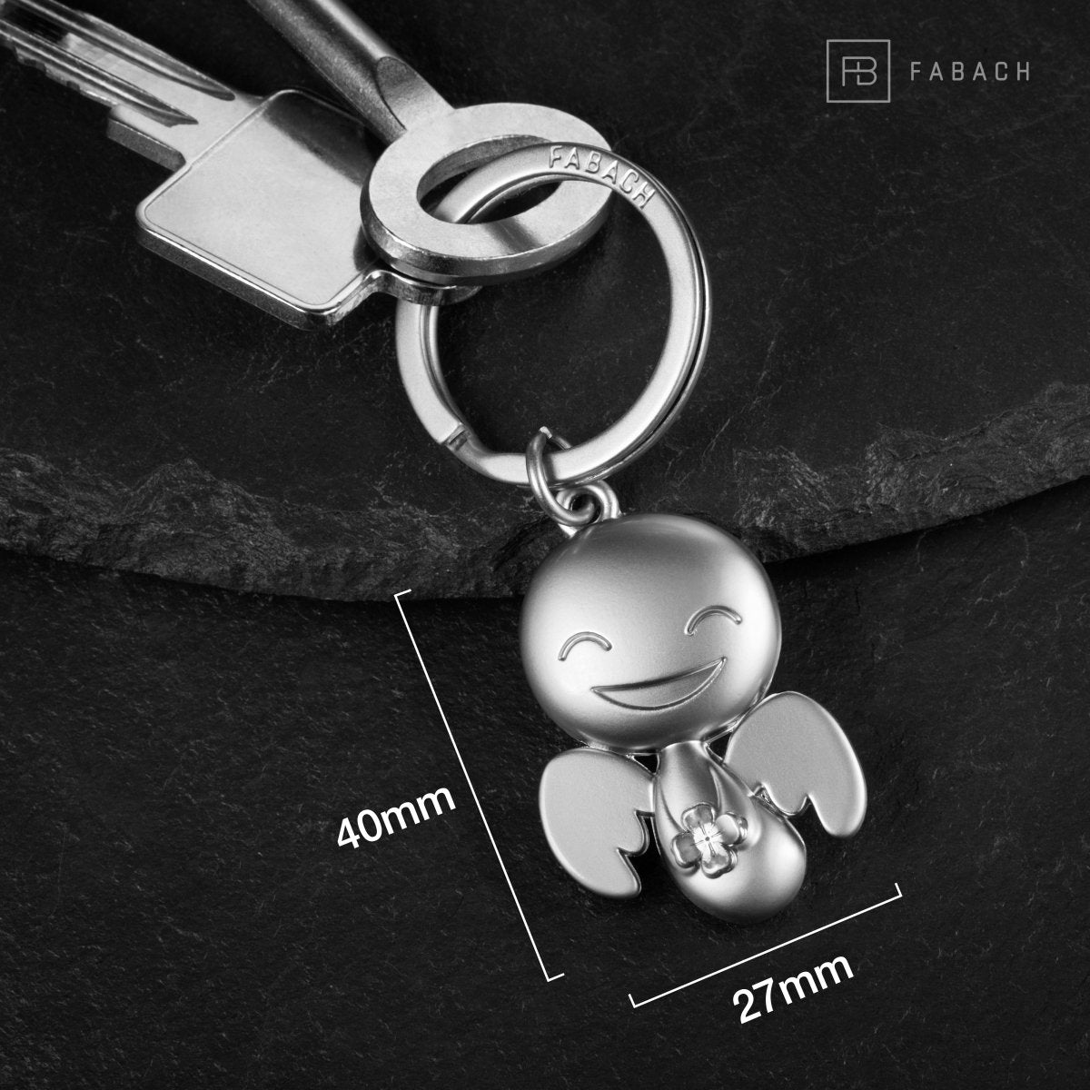 "Happy" mit Kleeblatt - Schutzengel Schlüsselanhänger - Süßer Engel Glücksbringer mit Kleeblatt - FABACH#Farbe_Silber
