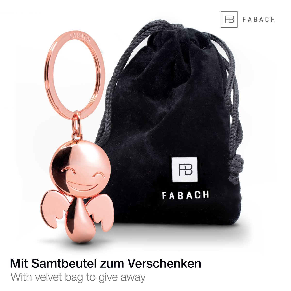 "Happy" Schutzengel Schlüsselanhänger - Engel Glücksbringer - FABACH#farbe_roségold#personalisierung_ohne gravur