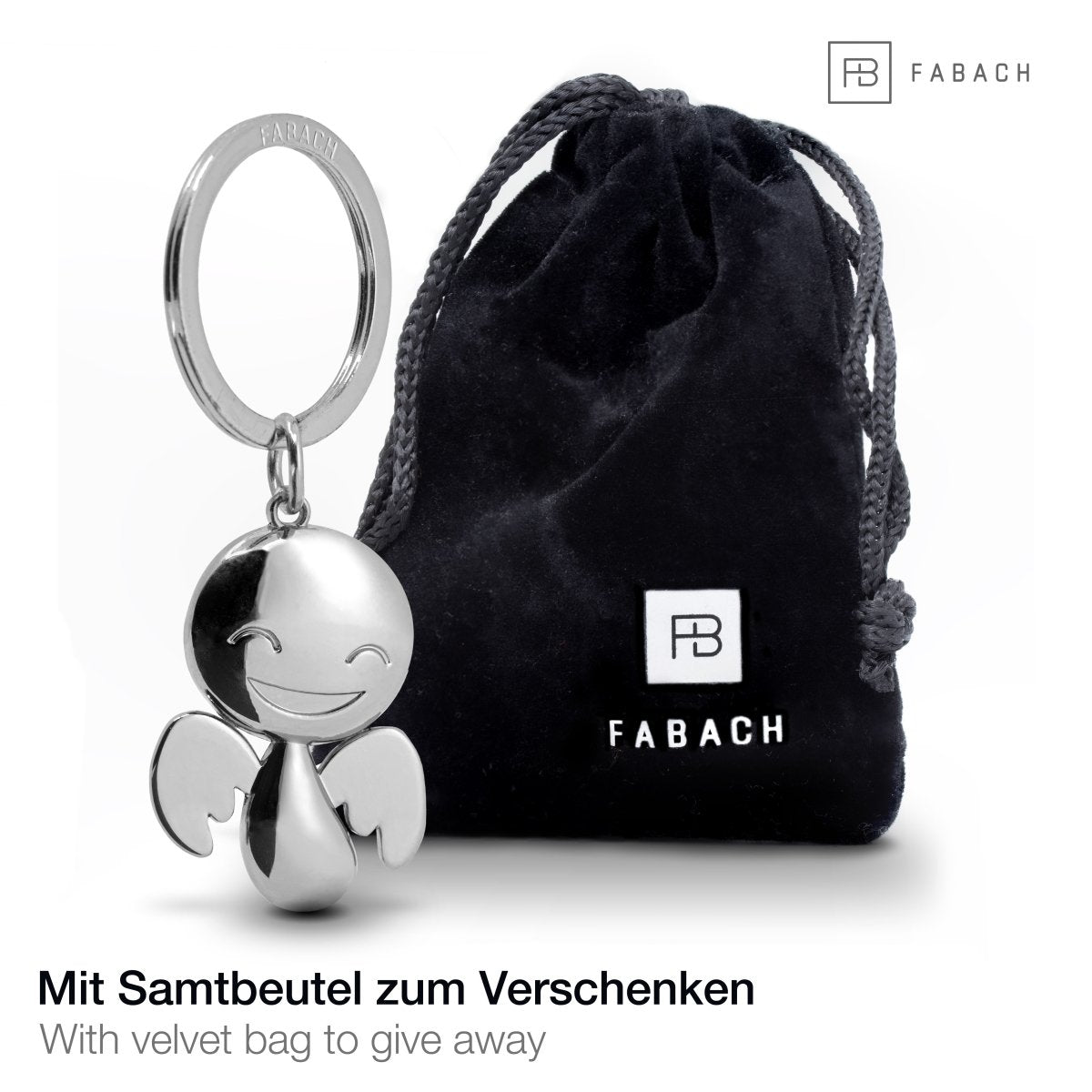 "Happy" Schutzengel Schlüsselanhänger - Engel Glücksbringer - FABACH#farbe_silber#personalisierung_ohne gravur