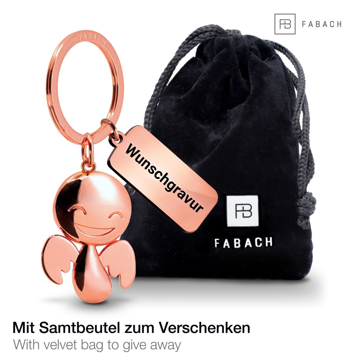 "Happy" Schutzengel Schlüsselanhänger - Engel Glücksbringer - FABACH#farbe_roségold#personalisierung_mit gravur (+5.00€)