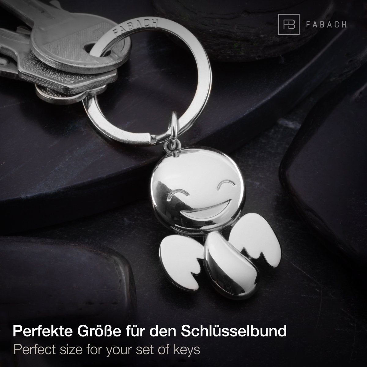 "Happy" Schutzengel Schlüsselanhänger - Engel Glücksbringer - FABACH#farbe_silber#personalisierung_ohne gravur