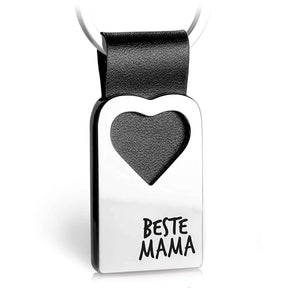 "Beste Mama" Herz-Schlüsselanhänger mit Gravur aus Leder