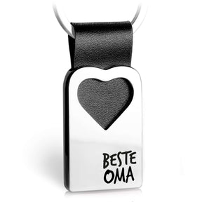 Herz-Schlüsselanhänger mit Gravur aus Leder "Beste Oma" - FABACH