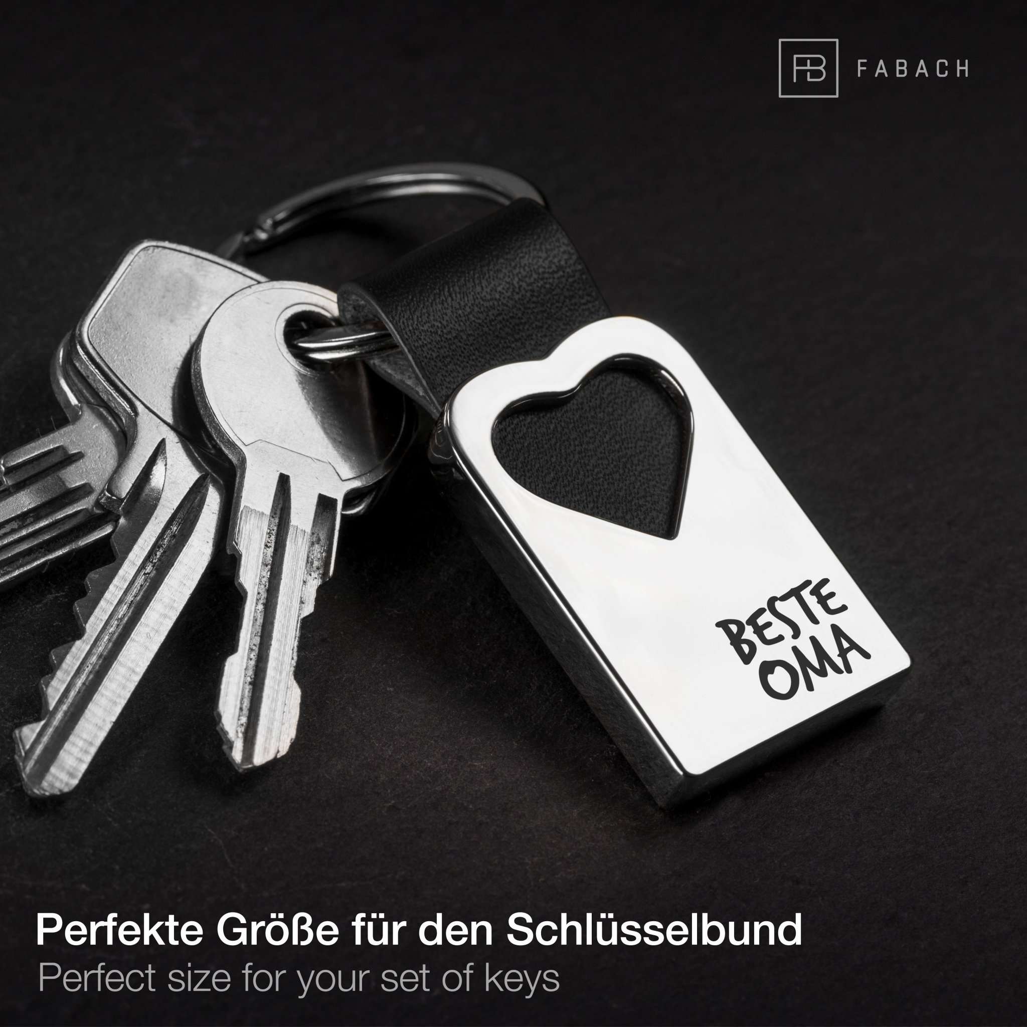 Herz-Schlüsselanhänger mit Gravur aus Leder "Beste Oma" - FABACH