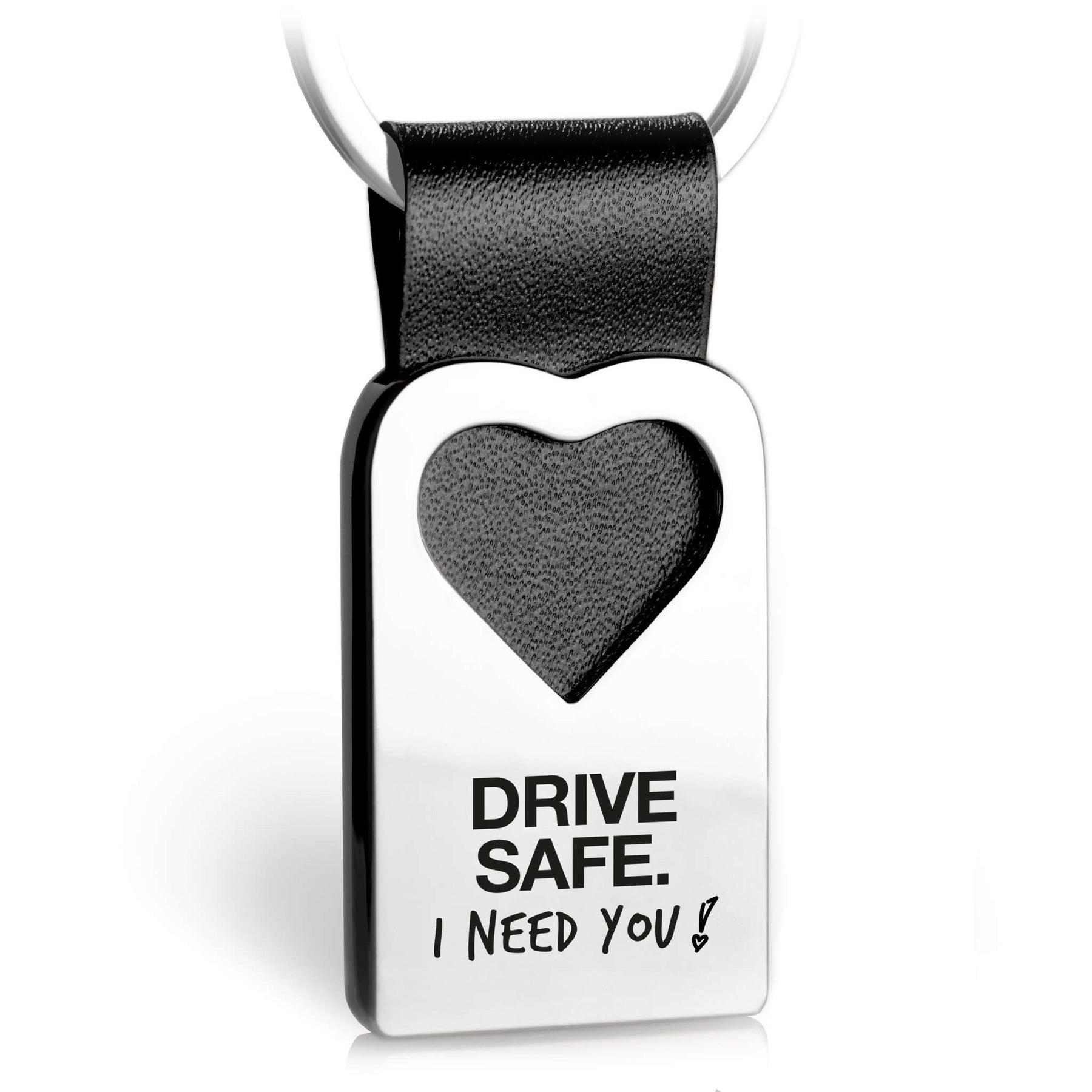 Drive safe. I need you Herz-Schlüsselanhänger mit Gravur aus Leder