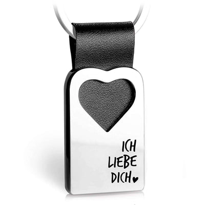Porte-clés coeur "Je t'aime" avec gravure en cuir